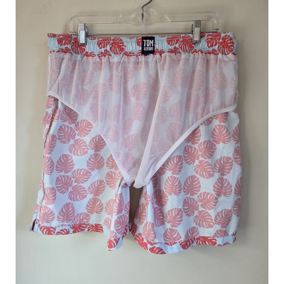 Tom & Teddy Men's Swim Trunks Ahorts Blue Orange Palms XL - Picture 10 of 12